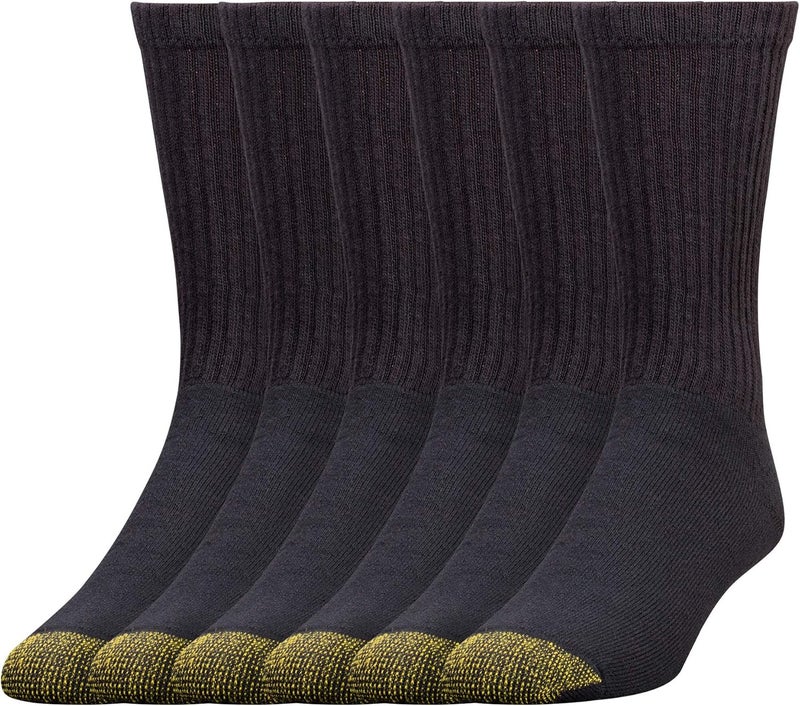 GOLDTOE Gold Toe Men's 656s Cotton Crew Athletic Socks - 6 Pairs, Black, Size L - Image 1